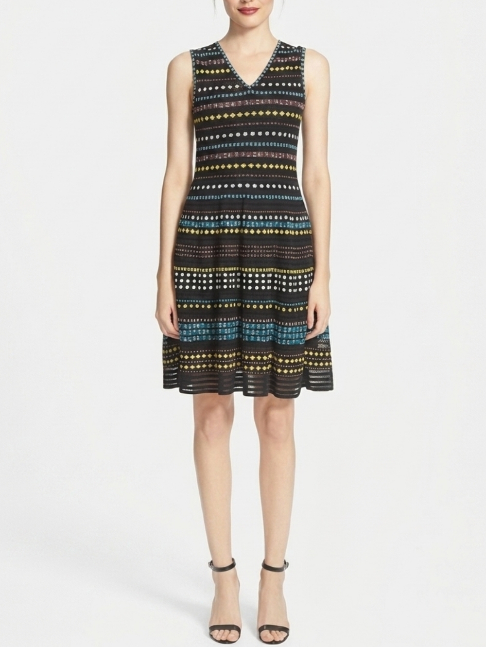 M Missoni Resort Geometric Flare Dress Multicolour Metallic Size 46 Bohemian